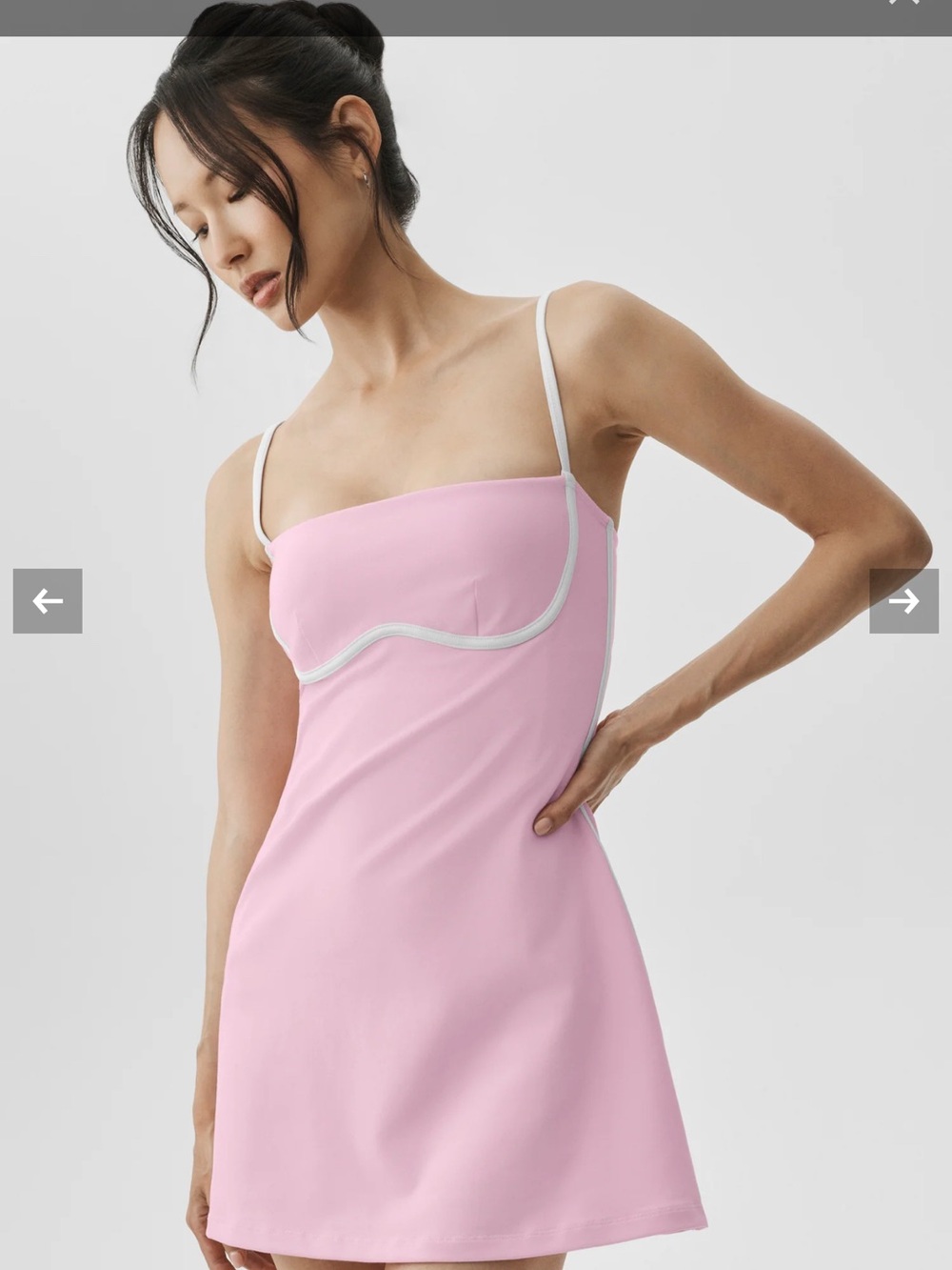 ALO Yoga Pink Slip Dress with White Piping and Adjustable Straps